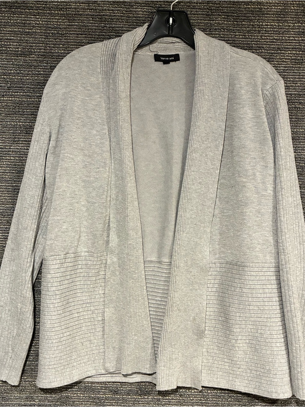 Verve Ami Gray Open-Front Ribbed Hem Cardigan